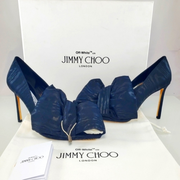 Jimmy Choo Shoes - NWT$745 Off-White c/o Jimmy Choo Mary 100 Print Grosgrain Bow Heel Pumps Sz 6.5